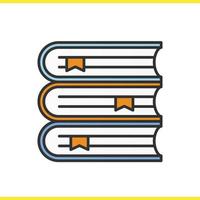 Books stack color icon. Library. School textbooks with bookmarks. Isolated vector illustration