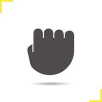 Squeezed fist icon. Drop shadow silhouette symbol. Clenched hand gesture. Negative space. Vector isolated illustration