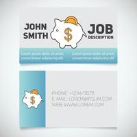 Business card print template with piggy bank logo. Manager. Investor. Economist. Stationery design concept. Vector illustration