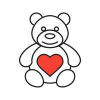 Teddy bear with heart shape linear icon. Thin line illustration. Contour symbol. Vector isolated outline drawing