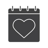 Valentine's Day icon. Calendar silhouette symbol. February 14 day. Negative space. Vector isolated illustration
