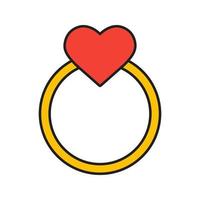 Gold ring with heart color icon. Valentine's Day. Isolated vector illustration