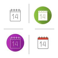 February 14 date icon. Flat design, linear and color styles. Calendar. Valentine's Day. Isolated vector illustrations
