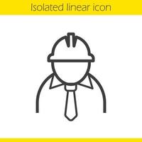 Engineer linear icon. Industrial worker. Architect thin line illustration. Factory chief contour symbol. Vector isolated outline drawing