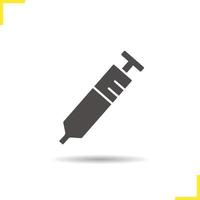 Syringe icon. Drop shadow silhouette symbol. Injection vector isolated illustration