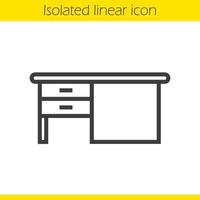 Desk linear icon. Thin line illustration. Writing desk contour symbol. Vector isolated outline drawing