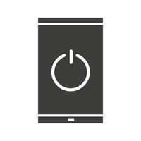 Turn off smartphone icon. Silhouette symbol. Smart phone with switch off button. Negative space. Vector isolated illustration