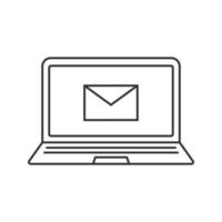 Laptop email linear icon. Thin line illustration. Notebook with letter contour symbol. Vector isolated outline drawing