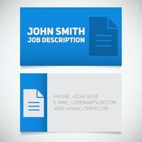 Business card print template with document logo. Editor. Writer. Stationery design concept. Vector illustration