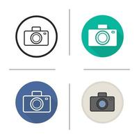 Photo camera icon. Flat design, linear and color styles. Slr vintage photocamera. Isolated vector illustrations