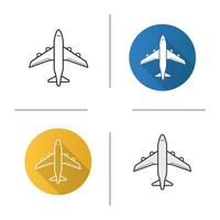 Plane icon. Flat design, linear and color styles. Airplane flight. Isolated vector illustrations