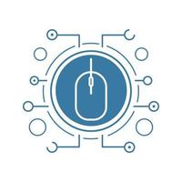 Network access flat linear long shadow icon. Computer mouse in microchip pathways. Vector line symbol