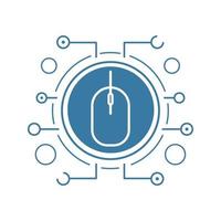 Network access flat linear long shadow icon. Computer mouse in microchip pathways. Vector line symbol