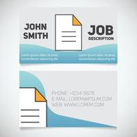 Business card print template with document logo. Editor. Writer. Stationery design concept. Vector illustration