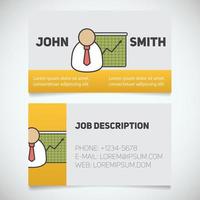 Business card print template with presentation graph logo. Marketer. Stockbroker. Jobber. Analyst. Manager. Stationery design concept. Vector illustration