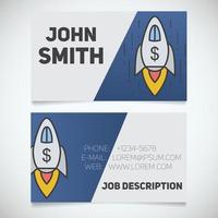 Business card print template with spaceship logo. Manager. Startup manager. Business coach. Goal achievement symbol. Stationery design concept. Vector illustration