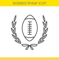 American football championship linear icon. Thin line illustration. American football ball in laurel wreath. Contour symbol. Vector isolated outline drawing
