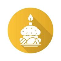 Easter eggs, cake and candle. Flat design long shadow icon. Vector silhouette symbol