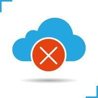 Cloud storage cancel glyph icon. Drop shadow silhouette symbol. Cloud computing. Negative space. Vector isolated illustration