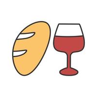 Wine and bread color icon. Jesus Christ flesh and blood. Isolated vector illustration