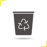 Recycle bin glyph icon. Drop shadow wastebasket silhouette symbol. Dustbin. Negative space. Vector isolated illustration