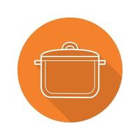 Pot flat linear long shadow icon. Saucepan. Vector line symbol