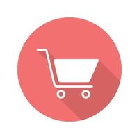 Shopping cart flat design long shadow icon. Add to cart sign. Vector silhouette symbol