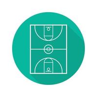 cancha de baloncesto plana lineal larga sombra icono. símbolo de línea vectorial vector