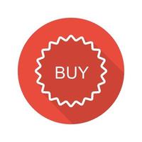 Buy red sticker. Flat linear long shadow icon. Add to basket badge. Vector line symbol