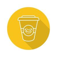 Takeaway coffee cup. Flat linear long shadow icon. Coffee to go. Vector line symbol