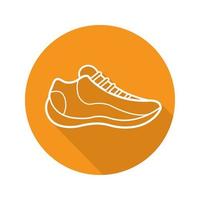 Sneaker flat linear long shadow icon. Running shoe. Vector line symbol