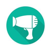 Hair dryer flat design long shadow icon. Blowdryer. Vector silhouette symbol