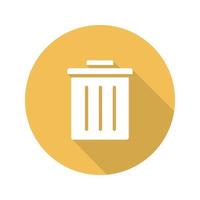 Trashcan flat design long shadow icon. Dustbin. Trash bin. Vector silhouette symbol