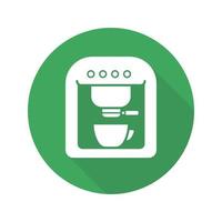 Espresso machine flat design long shadow icon. Coffee maker. Vector silhouette symbol