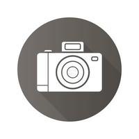 Photo camera flat design long shadow icon. Slr photocamera. Vector silhouette symbol