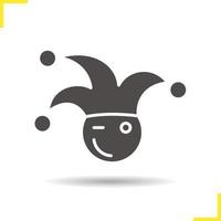 1st April fool icon. Drop shadow jester silhouette symbol. Joker. Negative space. Vector isolated illustration