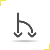 Road fork glyph icon. Drop shadow two arrows silhouette symbol. Two download streams. Negative space. Vector isolated illustration