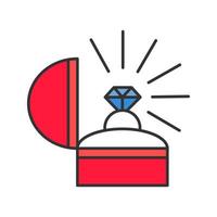 icono de color de propuesta de matrimonio. anillo de bodas en caja. compromiso. ilustración vectorial aislada vector
