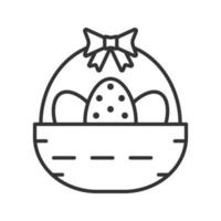 Easter basket linear icon. Thin line illustration. Basket with eggs and bow contour symbol. Vector isolated outline drawing