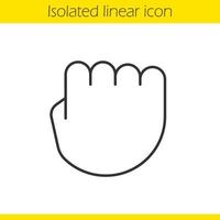 Squeezed fist linear icon. Thin line illustration. Clenched hand gesture contour symbol. Vector isolated outline drawing