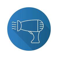 Hair dryer flat linear long shadow icon. Blowdryer. Vector line symbol