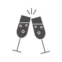 Toasting champagne glasses glyph icon. Cheers silhouette symbol. Negative space. Vector isolated illustration