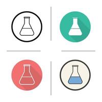 Laboratory flask icon. Flat design, linear and color styles. Science lab beaker with liquid. Isolated vector illustrations