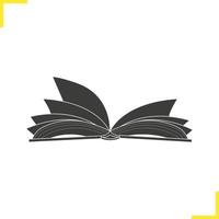 Open book illustration. Silhouette symbol. Open textbook. Negative space. Vector isolated icon