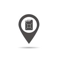 Nearby gas station location icon. Drop shadow map pointer silhouette symbol. Petrol can pinpoint. Vector isolated illustration