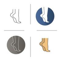 Woman standing on tiptoes icon. Flat design, linear and color styles. Woman's feet. Isolated vector illustrations