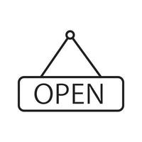 Open hanging door sign. Linear icon. Thin line illustration. Open shop signboard contour symbol. Vector isolated outline drawing