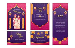 conjunto de invitación de boda india vector