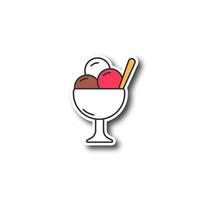 Ice cream in bowl patch. Color sticker. Vector isolated illustration