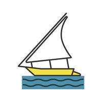 Sailing boat color icon. Felucca. Yacht. Isolated vector illustration